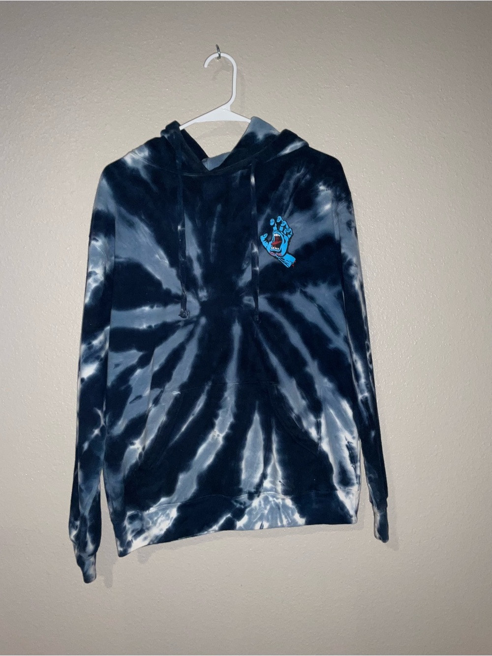 Tie-Dye Navy & White Hoodie with Blue Graphic
